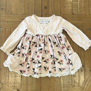 Smocked sweets gingham floral lace pocket tunic dress
